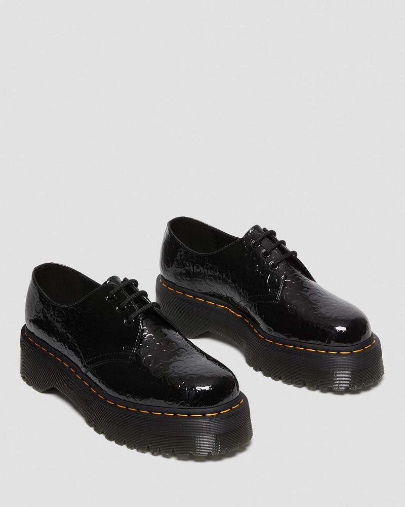 Dr Martens 1461 Leopard Emboss Patent Lær Platform Sko Herre Svarte | Norge 197BEX